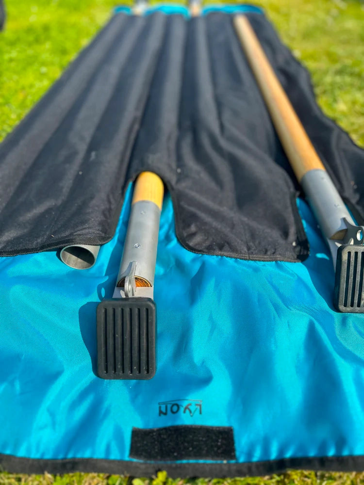Close up of legs and feet of Air Frame snuggled inside its bespoke bag
