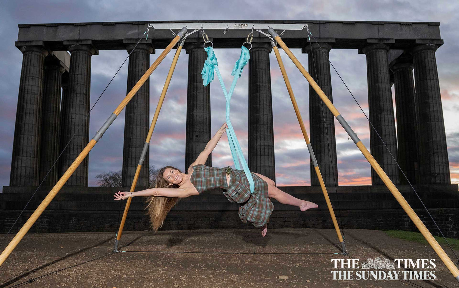 Debbie has set up the Air Frame on the top of Calton Hill Edinburgh - Photographed for the Sunday Times